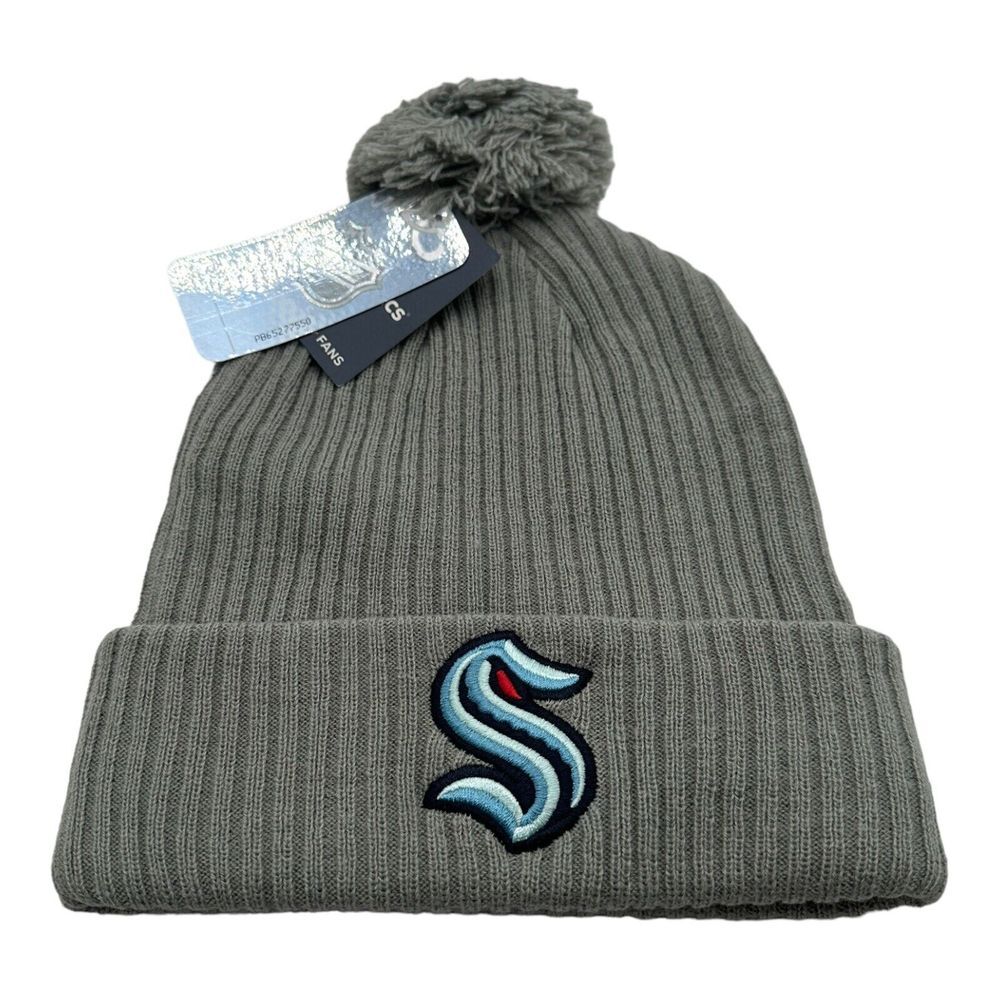 NEW Fanatics NHL Seattle Kraken Adult Cuffed Knit Winter Beanie Hat Pom Logo